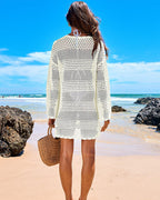 Vestido de playa con mangas largas y crochet para cubrir el traje de baño
