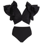 Bañador de bikini negro sólido con volantes