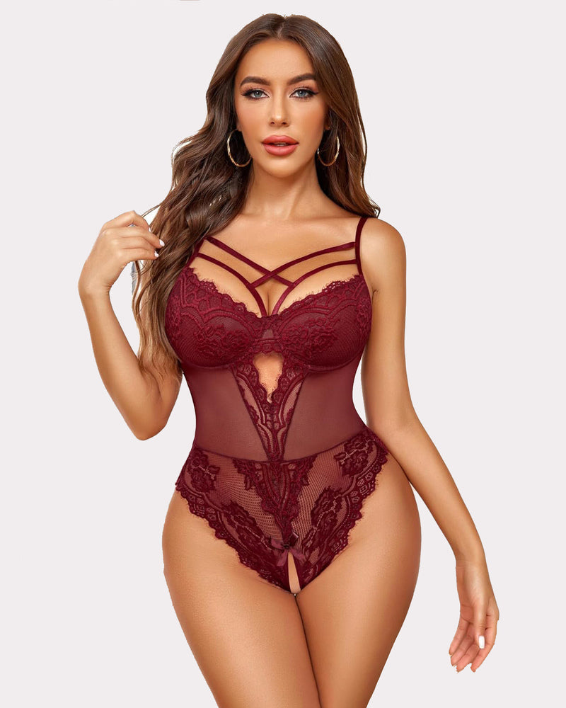 Body de encaje floral sin entrepierna