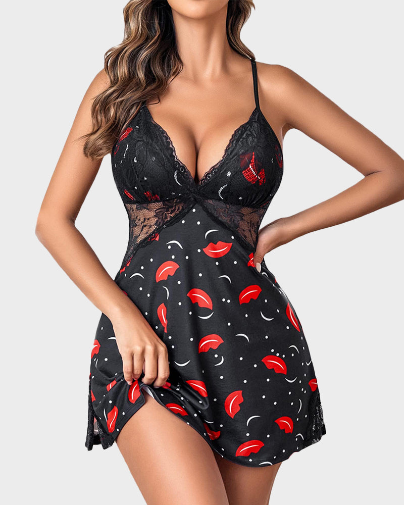 Vestido de dormir con abertura y encaje Babydoll Teddy Lencería