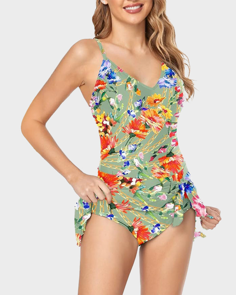 Traje de baño de una pieza para mujer con control de abdomen, ajuste slim y talla grande