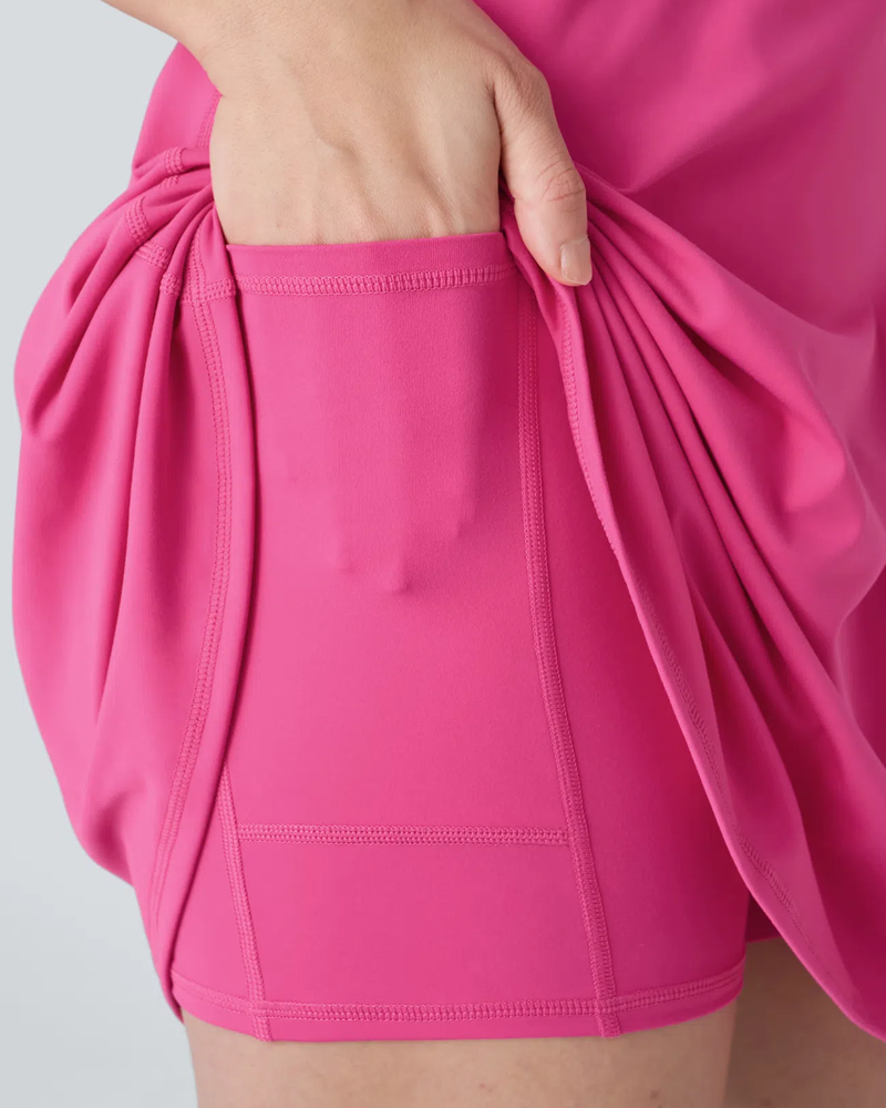 Vestido deportivo casual sin mangas de color sólido para mujer con pantalones cortos con bolsillo