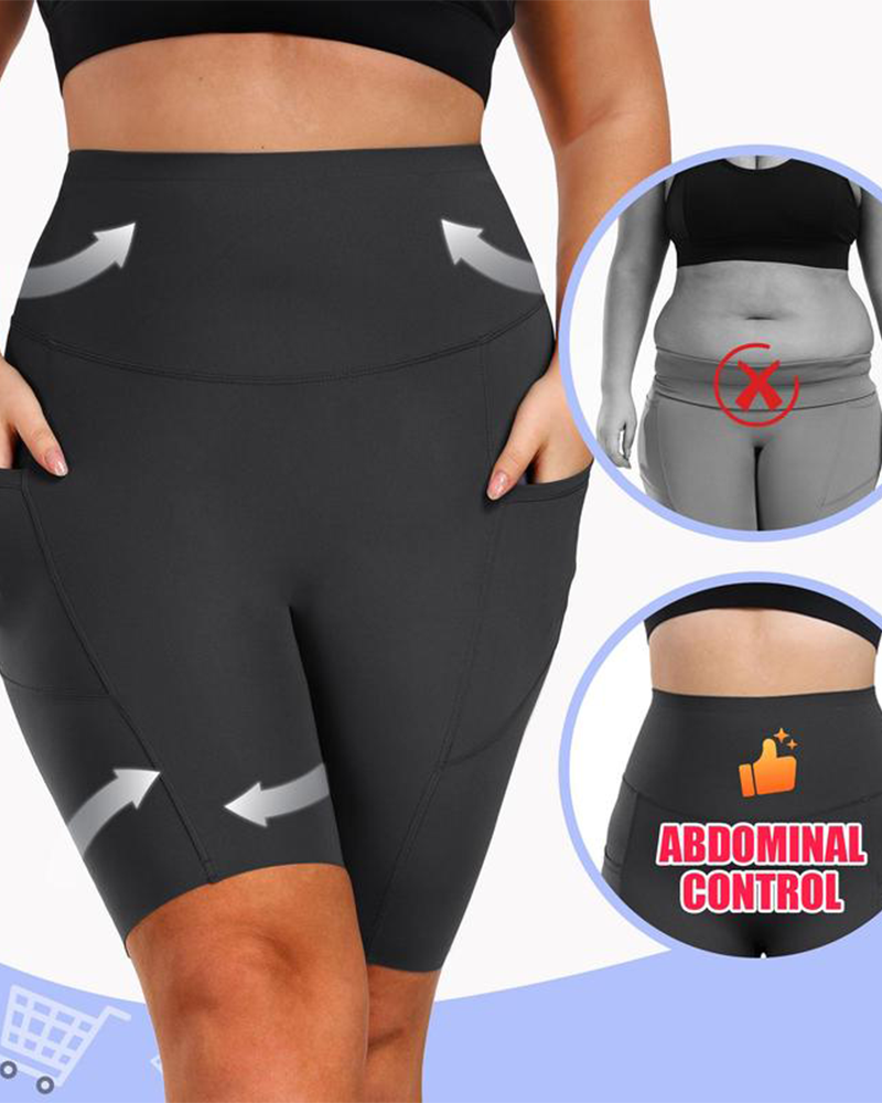 Shorts deportivos de yoga para mujer, control de abdomen, cintura alta, casuales, con banda elástica y bolsillos, talla grande