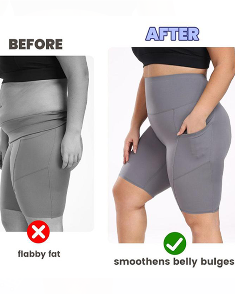 Shorts deportivos de yoga para mujer, control de abdomen, cintura alta, casuales, con banda elástica y bolsillos, talla grande