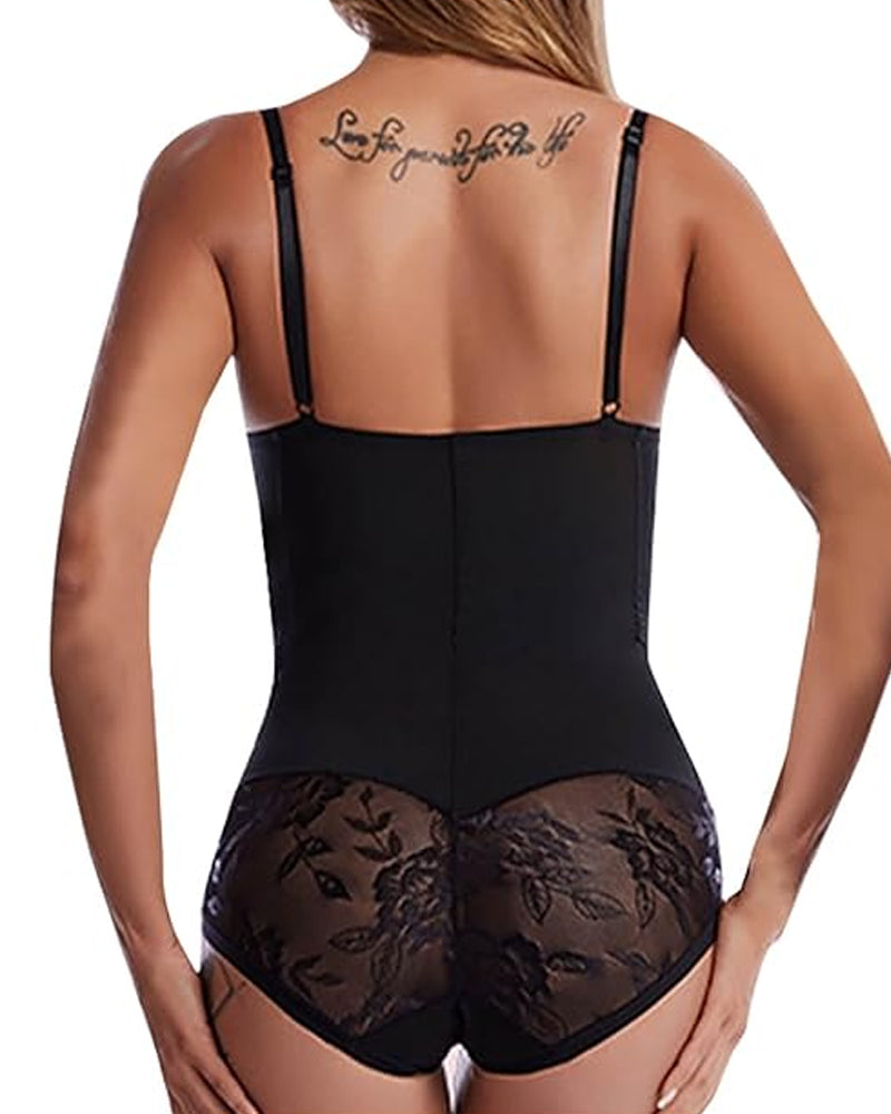Top sin mangas tipo tubo con control de abdomen para mujer, body moldeador de cadera con encaje
