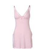Camisón de tirantes de modal con encaje sexy y abertura lateral para mujer