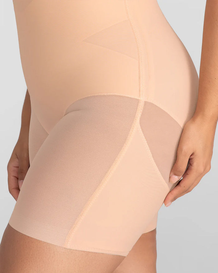 Shorts transpirables moldeadores de abdomen con malla de doble capa y cintura alta