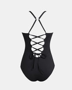 Traje de baño de una pieza sexy con escote en V profundo, corte bajo, efecto adelgazante y moldeador, espalda con cordones, control de abdomen y tirantes ajustables