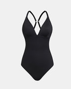 Traje de baño de una pieza sexy con escote en V profundo, corte bajo, efecto adelgazante y moldeador, espalda con cordones, control de abdomen y tirantes ajustables