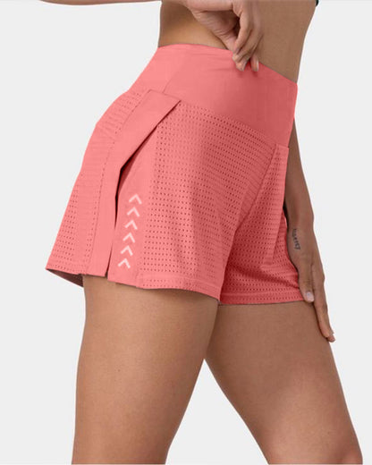 Shorts deportivos de yoga y fitness de verano, cintura alta, con aberturas laterales y bolsillos, transpirables y elásticos