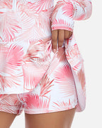Traje de baño de una pieza con falda con volantes y manga larga, estampado de vacaciones en la playa, UPF50+