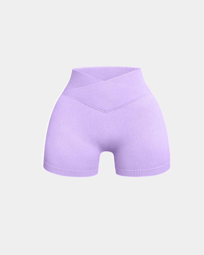 Shorts deportivos de yoga ajustados de cintura alta y canalé en color sólido
