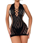 Camisón Sexy de Punto Hueco para Mujer con Escote Profundo en V y Espalda Abierta