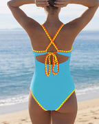 Traje de baño de una pieza sin mangas sexy con tirantes cruzados en color de contraste para mujer