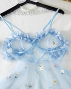 Vestido Sexy de Tirantes con Malla de Encaje Floral 3D Transparente
