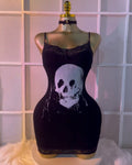 Vestido Sexy de Tirantes con Encaje Calavera Negra