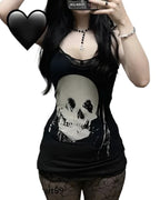 Vestido Sexy de Tirantes con Encaje Calavera Negra