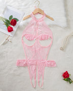 Body de mujer con diseño de entrepierna abierta y encaje floral transparente sin espalda y sexy