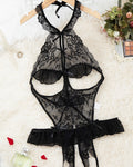 Body de mujer con diseño de entrepierna abierta y encaje floral transparente sin espalda y sexy
