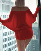 Minivestido fruncido de manga larga con hombros descubiertos para mujer, traje informal elegante y Sexy, ropa para fiesta y discoteca, primavera y verano