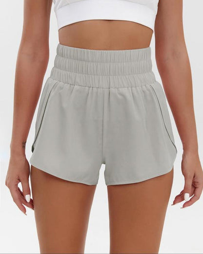 Pantalones cortos deportivos de cintura alta de color sólido para mujer, cómodos, elásticos y de secado rápido