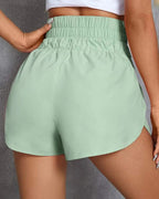 Pantalones cortos deportivos de cintura alta de color sólido para mujer, cómodos, elásticos y de secado rápido