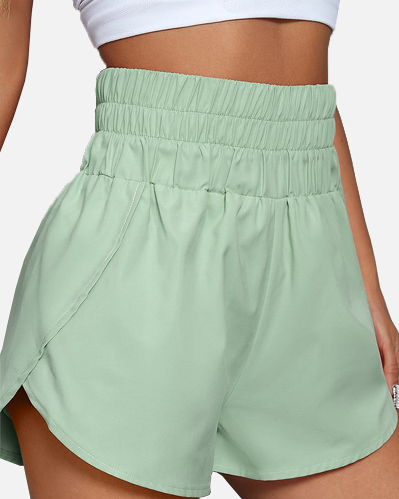 Pantalones cortos deportivos de cintura alta de color sólido para mujer, cómodos, elásticos y de secado rápido
