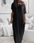 Vestido Casual Cómodo de Manga Corta de Color Sólido para Mujer