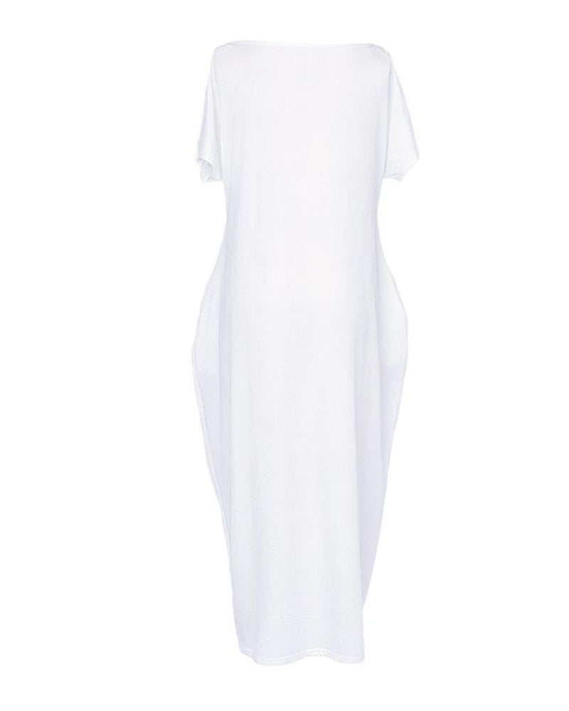 Vestido Casual Cómodo de Manga Corta de Color Sólido para Mujer