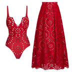 Traje de baño de una pieza Flower Hollow y falda