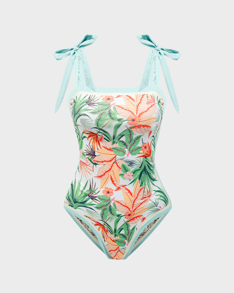 Traje de baño de una pieza floral reversible con tirantes ajustables