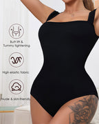 Body de tirantes finos con escote cuadrado, sin mangas, de punto acanalado y sin costuras para controlar el abdomen