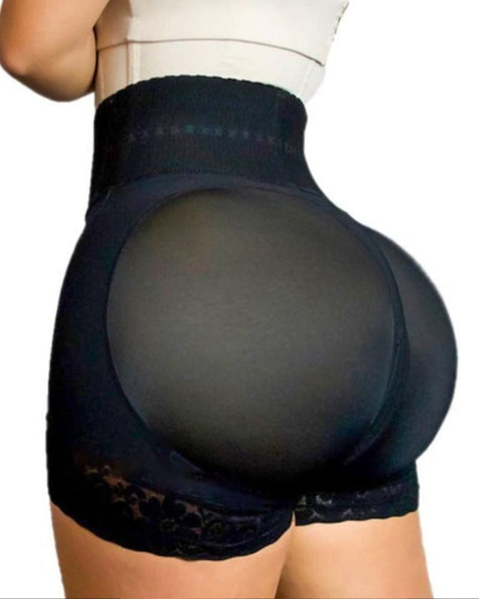 Shorts de compresión doble de cintura alta con control de abdomen en la sección media