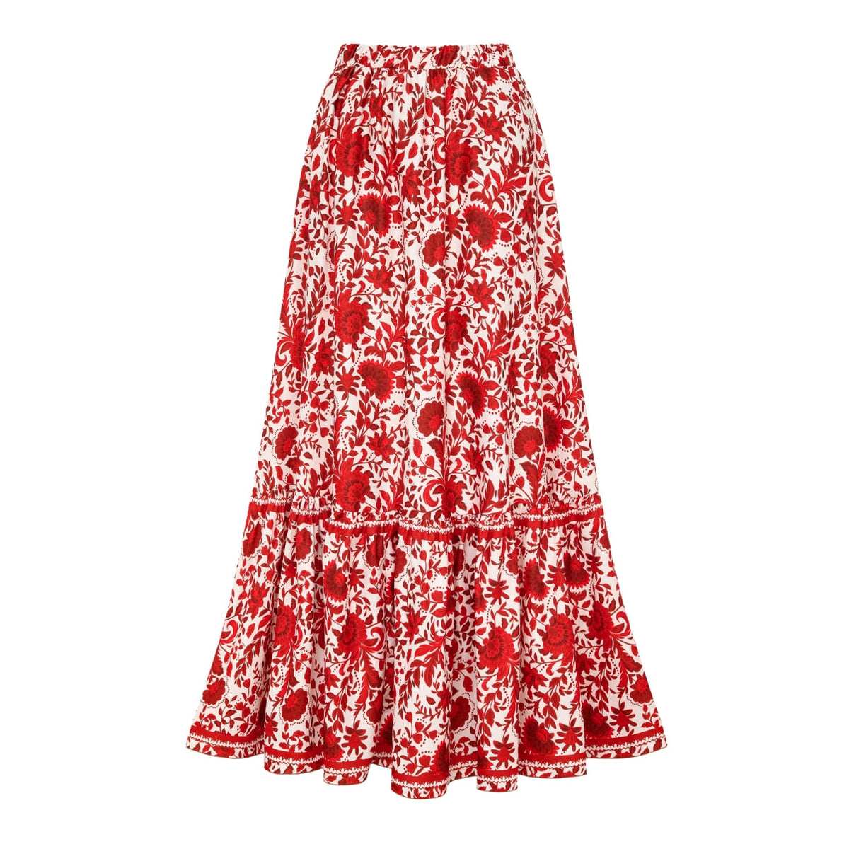 Bañador de una pieza con estampado de silueta de flor roja con volantes y falda
