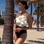 Traje de baño de una pieza con un hombro y falda de flor 3D