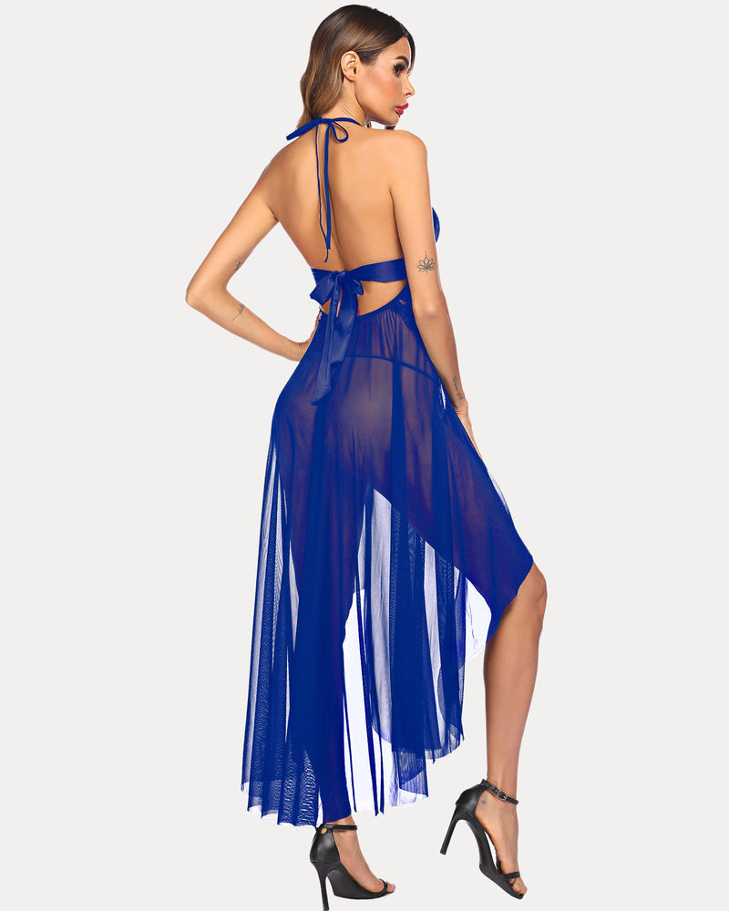 Vestido de malla de encaje con escote en V profundo