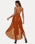 Vestido de malla de encaje con escote en V profundo