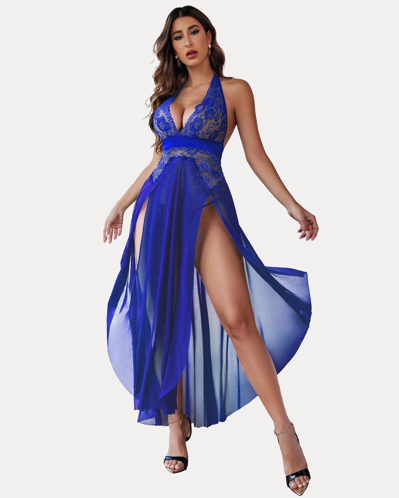 Vestido de malla de encaje con escote en V profundo