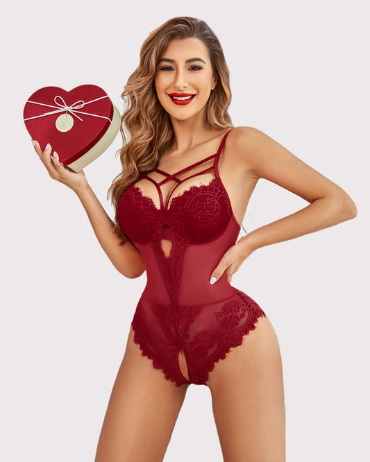 Body de encaje floral sin entrepierna