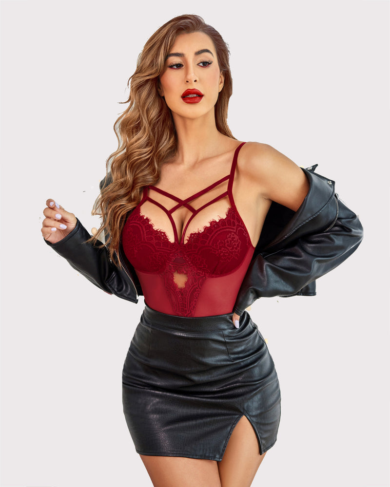 Body de encaje floral sin entrepierna