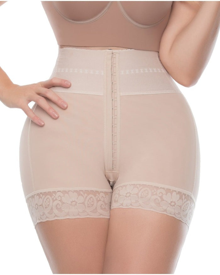 Shorts de compresión doble de cintura alta con control de abdomen en la sección media