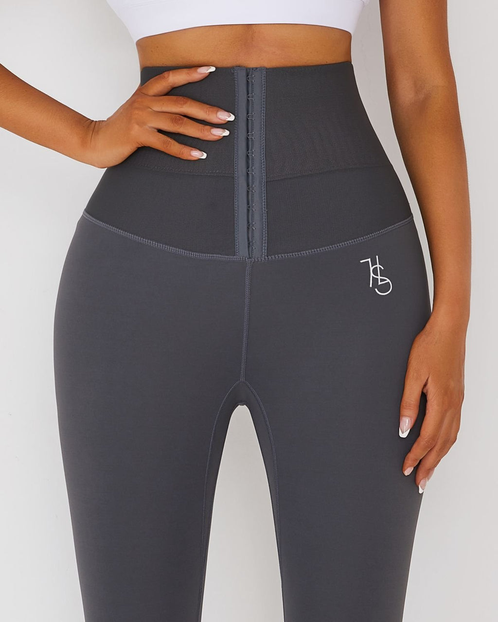 Mallas de corsé de fitness de cintura alta para mujer con 3 filas de ganchos