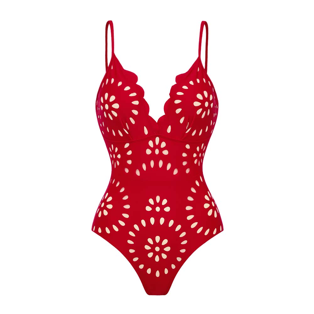 Traje de baño de una pieza Flower Hollow y falda