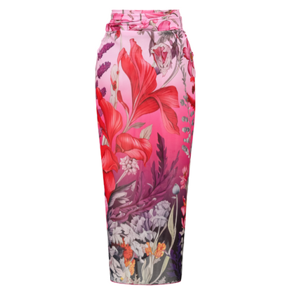 Traje de baño de una pieza con estampado de flores rizadas y pareo