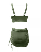 Bañador bikini con envoltura de sarong transparente de malla y control de abdomen en V profunda para mujer