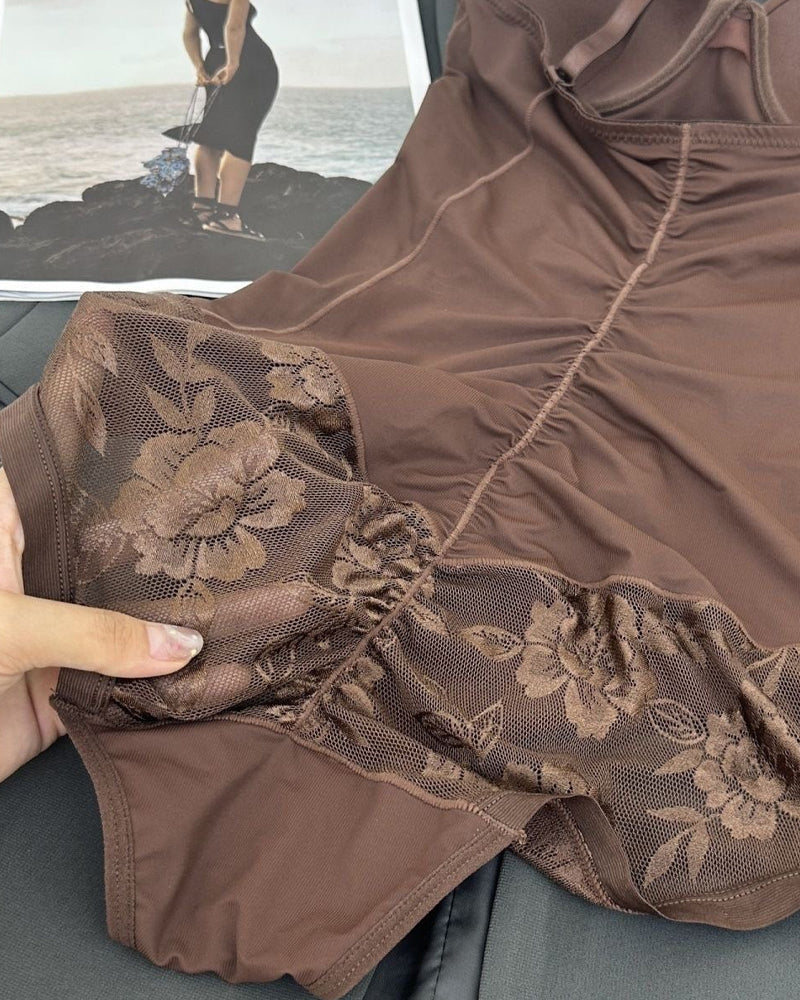 Top sin mangas tipo tubo con control de abdomen para mujer, body moldeador de cadera con encaje
