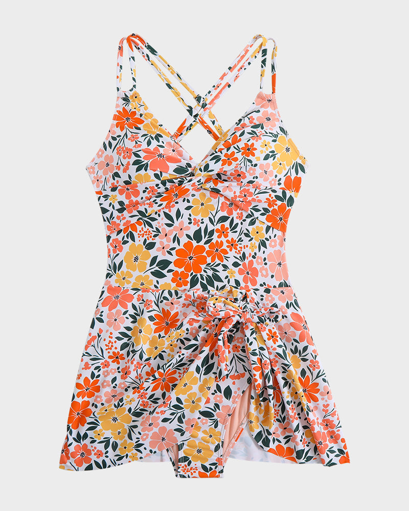Vestido de baño de una pieza con nudo y fruncido