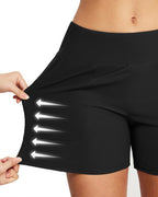Shorts deportivos de playa para mujer con control de abdomen y cintura alta con bolsillo