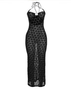 Vestido Largo Hueco de Flores Elegante y Sexy de Malla para Mujeres