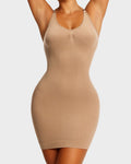 Vestido moldeador sin costuras con control de abdomen de cuello redondo
